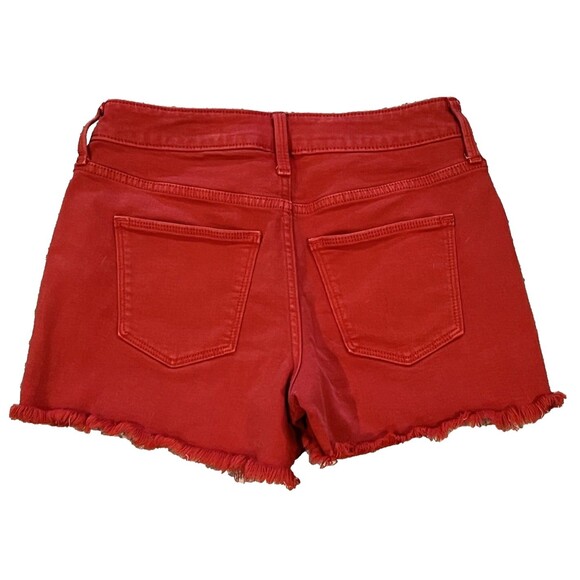 Universal Thread Wmn Red Denim Shorts High Rise Shortie Cut Off Fringe Stretch 2 - Picture 6 of 7